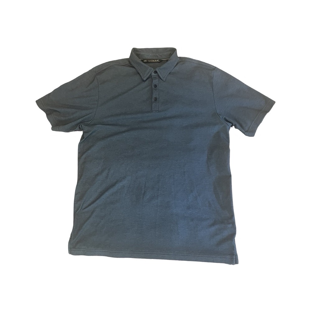 TravisMathew Mens Short Sleeve Polo Shirt Blue Grey Textured Golf Top Size Large